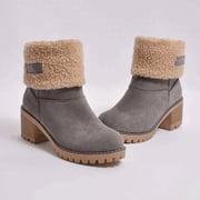 women cute warm short boots suede chunky mid heel round toe winter snow ankle booties