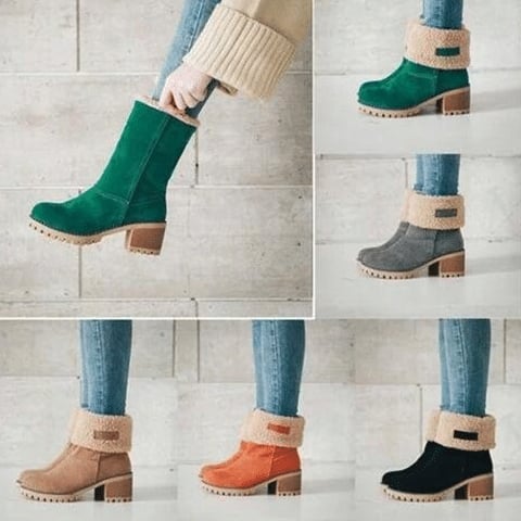 women cute warm short boots suede chunky mid heel round toe winter snow ankle booties