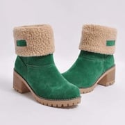 women cute warm short boots suede chunky mid heel round toe winter snow ankle booties