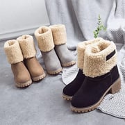 women cute warm short boots suede chunky mid heel round toe winter snow ankle booties