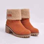 women cute warm short boots suede chunky mid heel round toe winter snow ankle booties