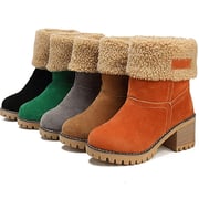 women cute warm short boots suede chunky mid heel round toe winter snow ankle booties