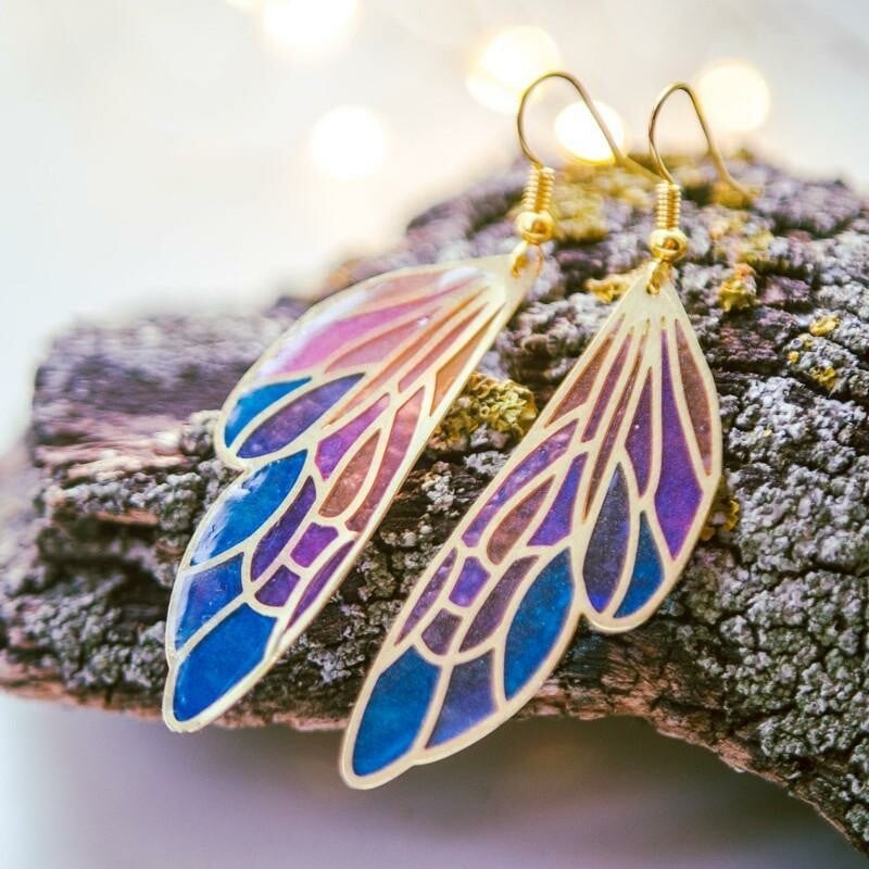 BluePurple Mystical Fairy Wing Earrings