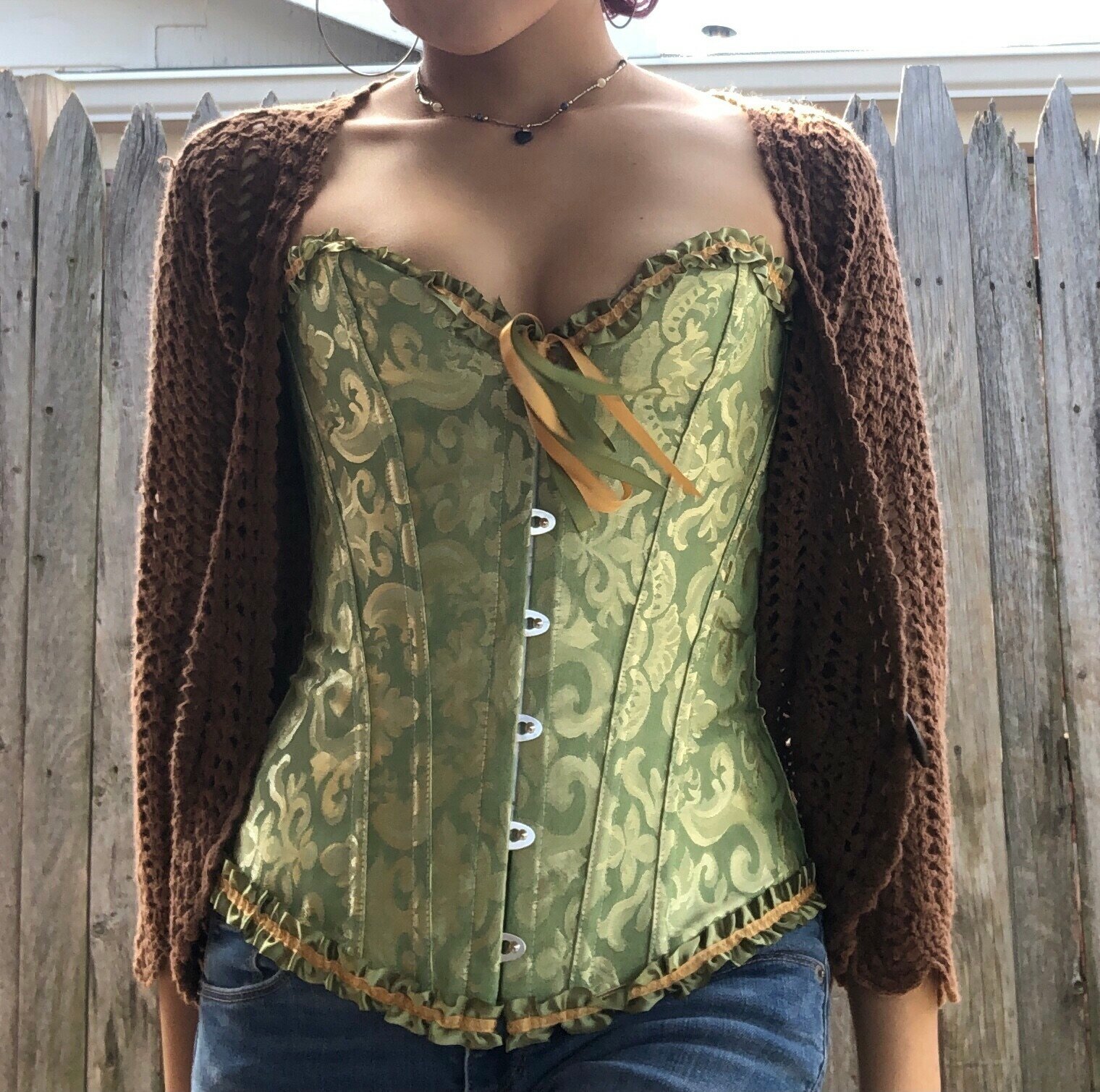 women's lacing corset top satin floral boned overbust body shaper bustier