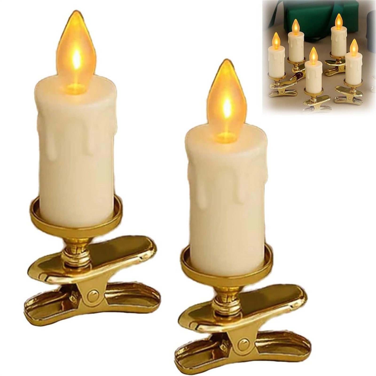 Clip-on Candles for Christmas Tree, LED Cone-Shaped Festival Clip Candle, Christmas Tree Candles, Flameless Taper Candles, Battery Candlesticks for Vintage Christmas Decor Gold