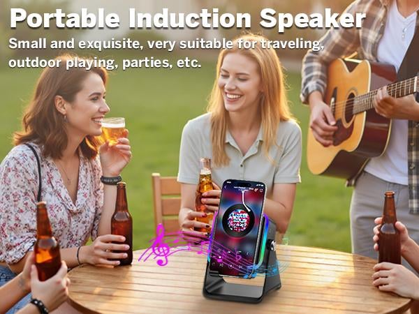 Wireless Induction Audio Speaker Stand, 5in1 Cellphone Holder, 3500mAh Rechargeable Emergency Power Bank,360° Adjustable Mobile Tablet Stand with Colorful Ambient Light Gifts for Men Women Wireless Induction Audio Speaker Stand, 5in1 Cellphone Holder, 3500mAh Rechargeable Emergency Power Bank,360° Adjustable Mobile Tablet Stand with Colorful Ambient Light Gifts for Men Women