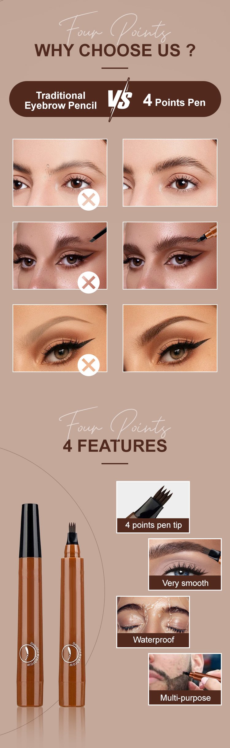 Waterproof Four-tip Eyebrow Pen