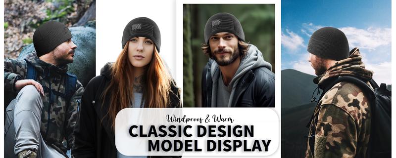 OUTDOOR SHAPING Tactical Military Fleece Beanie, American Flag Embroidery Waffle Watch Cap, Hunting Winter Hat for Men