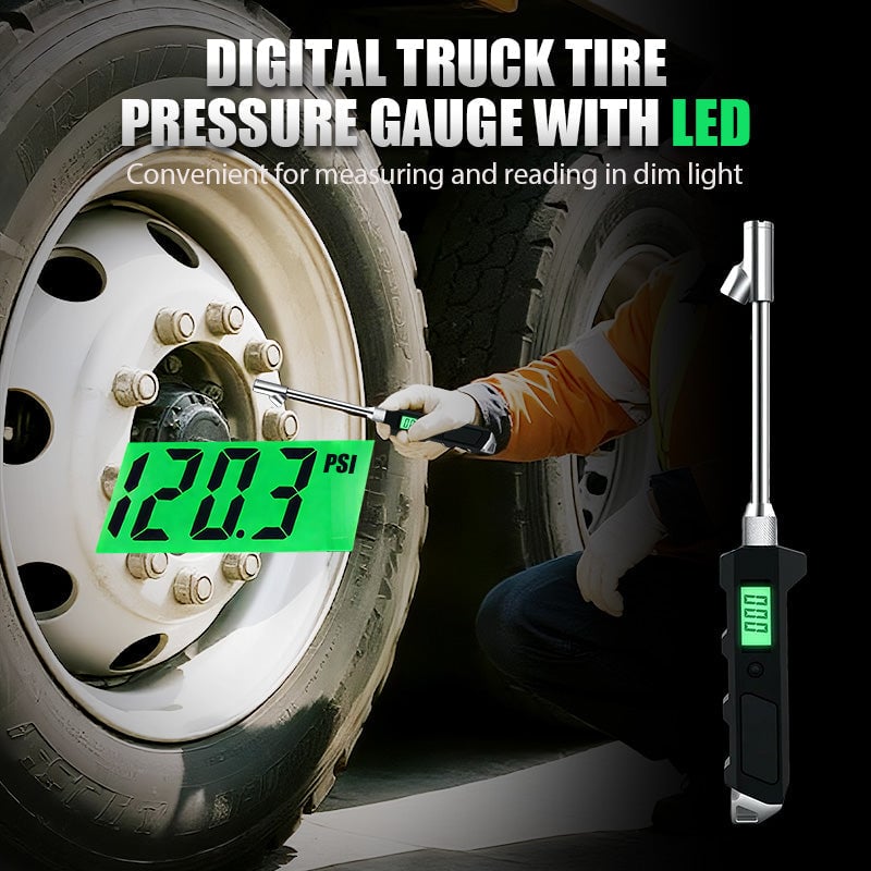 Digital Tire Pressure Gauge 230 PSI Heavy Duty Dual Head Stainless Steel Made for Truck and RV with Backlit LCD and Flashlight Car Accessories
