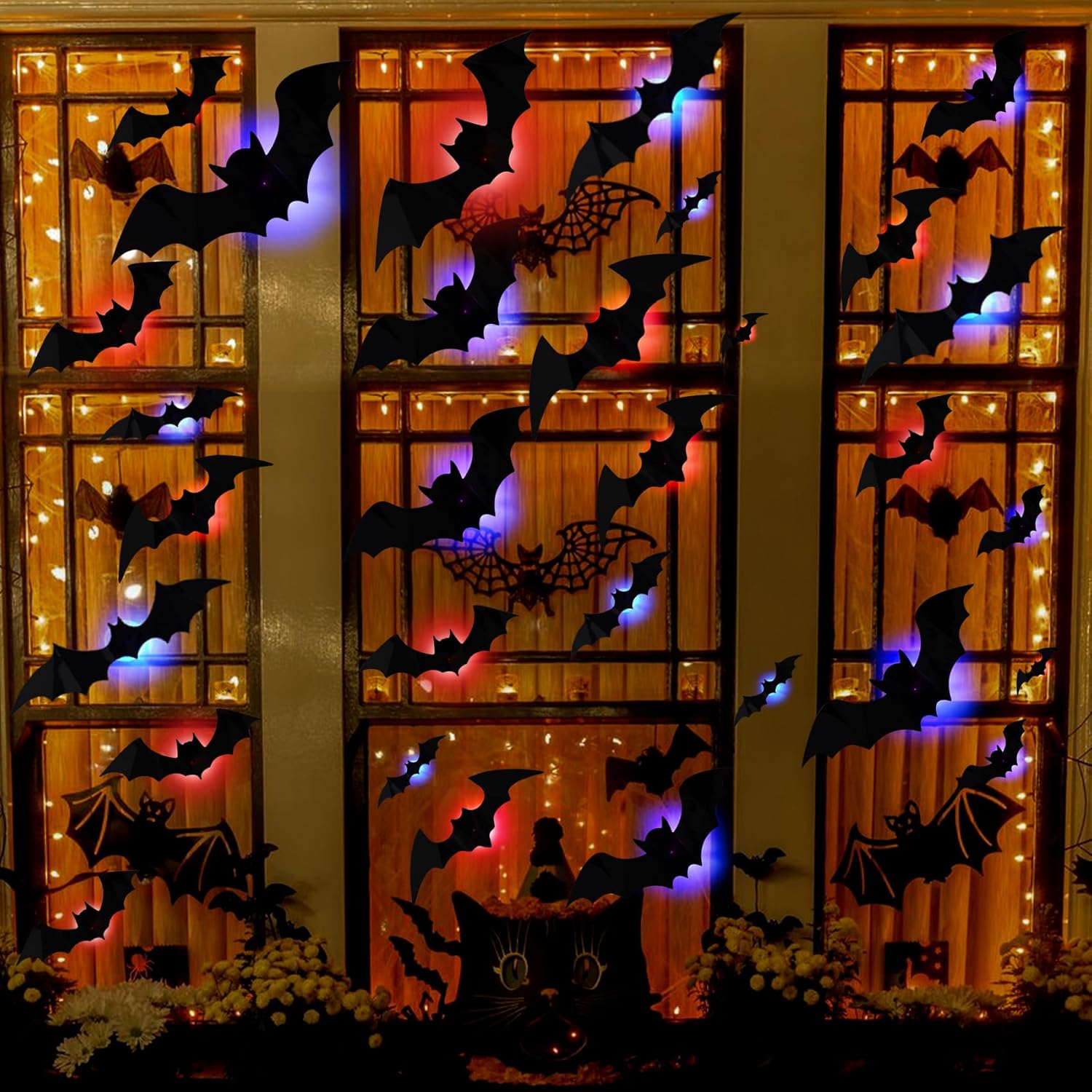 🎃👻Lighted 3D Bat Wall Decor 🦇 Spooky Halloween Party & Indoor Outdoor Home Stickers