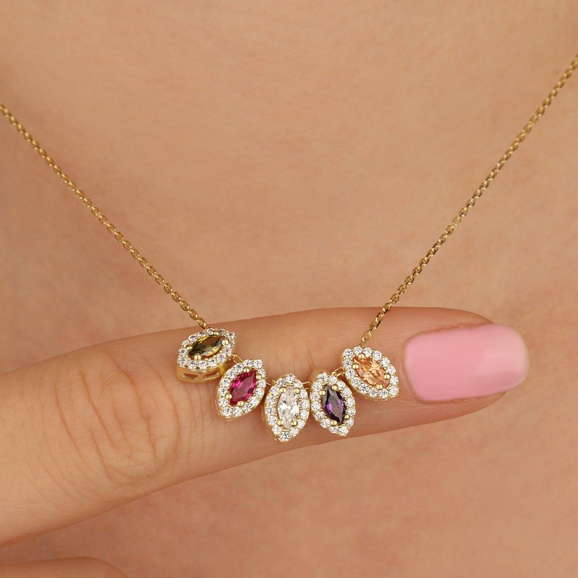 Silver Birthstone Necklace, Personalized Gifts, 14K Solid Gold Birthstone Jewelry, Family Necklace For Grandmother's, Best Mother's Day Gift image 1