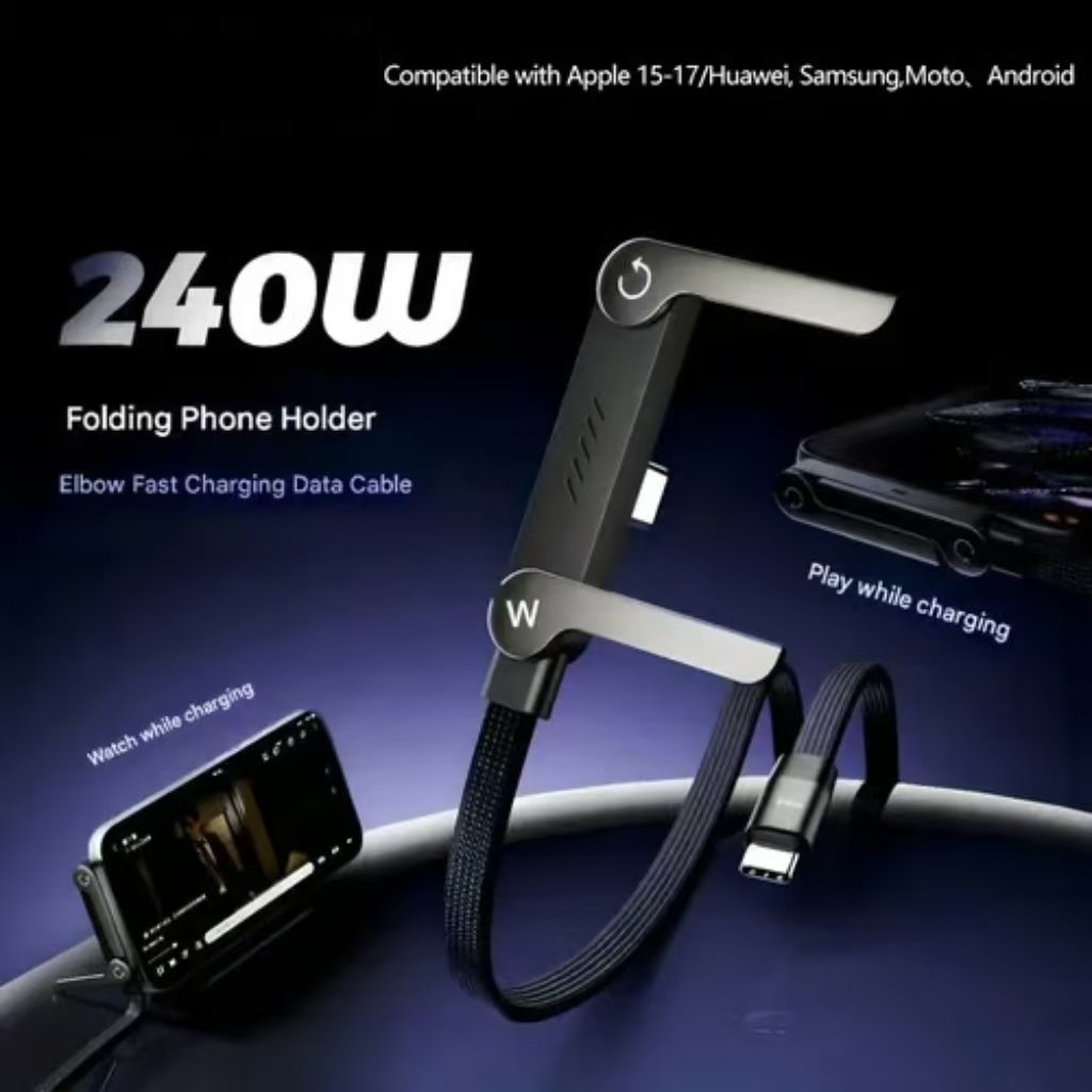 ⚡Official Authorized | MFi-Certified Cables🔥 2-in-1 Invisible Holder Charger Cable - 240W Fast Charging Cord with Built-In Phone Stand