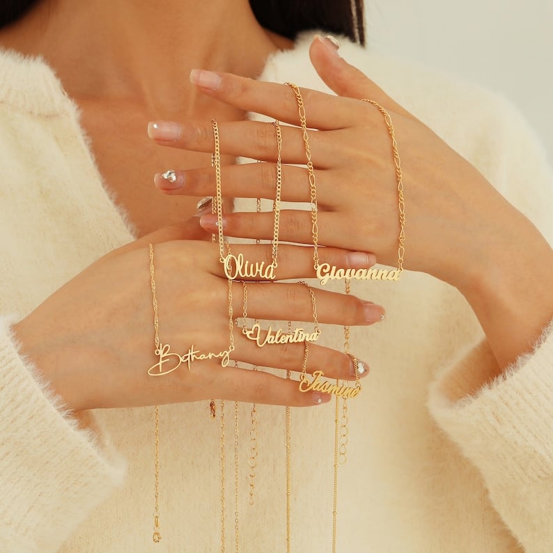 Sterling Silver Name Necklace, Personalized Jewelry Gift Custom Nameplate Necklace Singapore Figaro Box Snake Satellite Cable Chains image 1