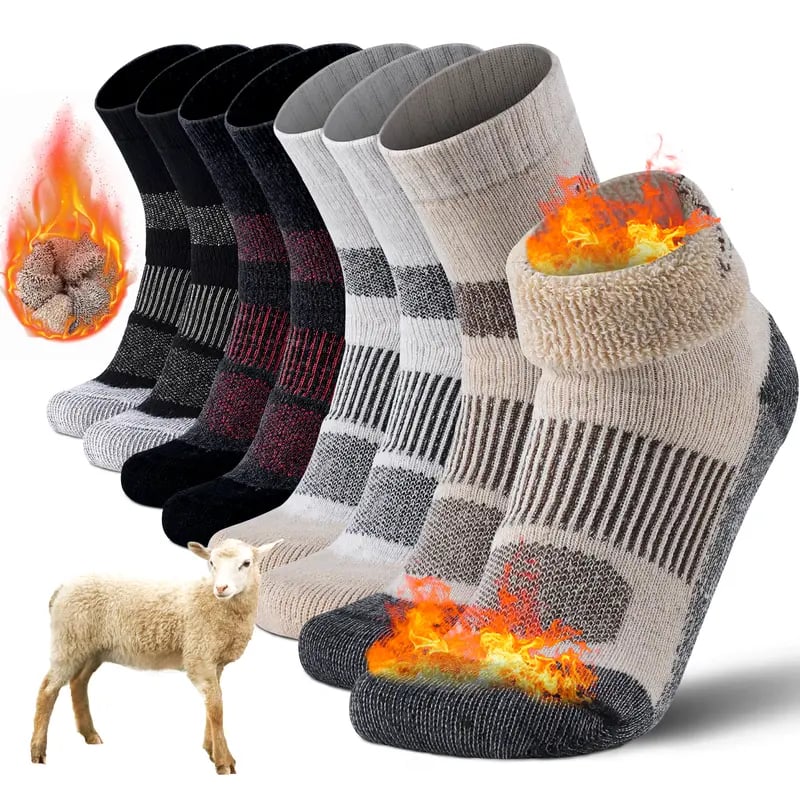 Men's Plush Winter Thermal Socks - Wool Blend, Extra Thick Terry Loop & Fleece Lining