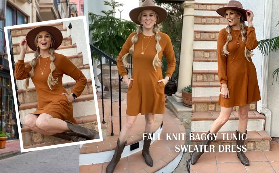 Women's Elegant Long Lantern Sleeve Short Sweater Dress Crewneck Ribble Knit Cocktail Dress