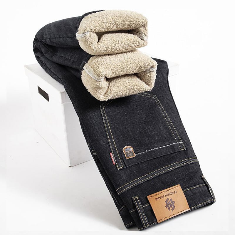 Men's Fleece Lined Denim Jeans - Winter Loose Straight Leg, Thickened Thermal Comfort for Cold Weather---£5 off when you spend £50！