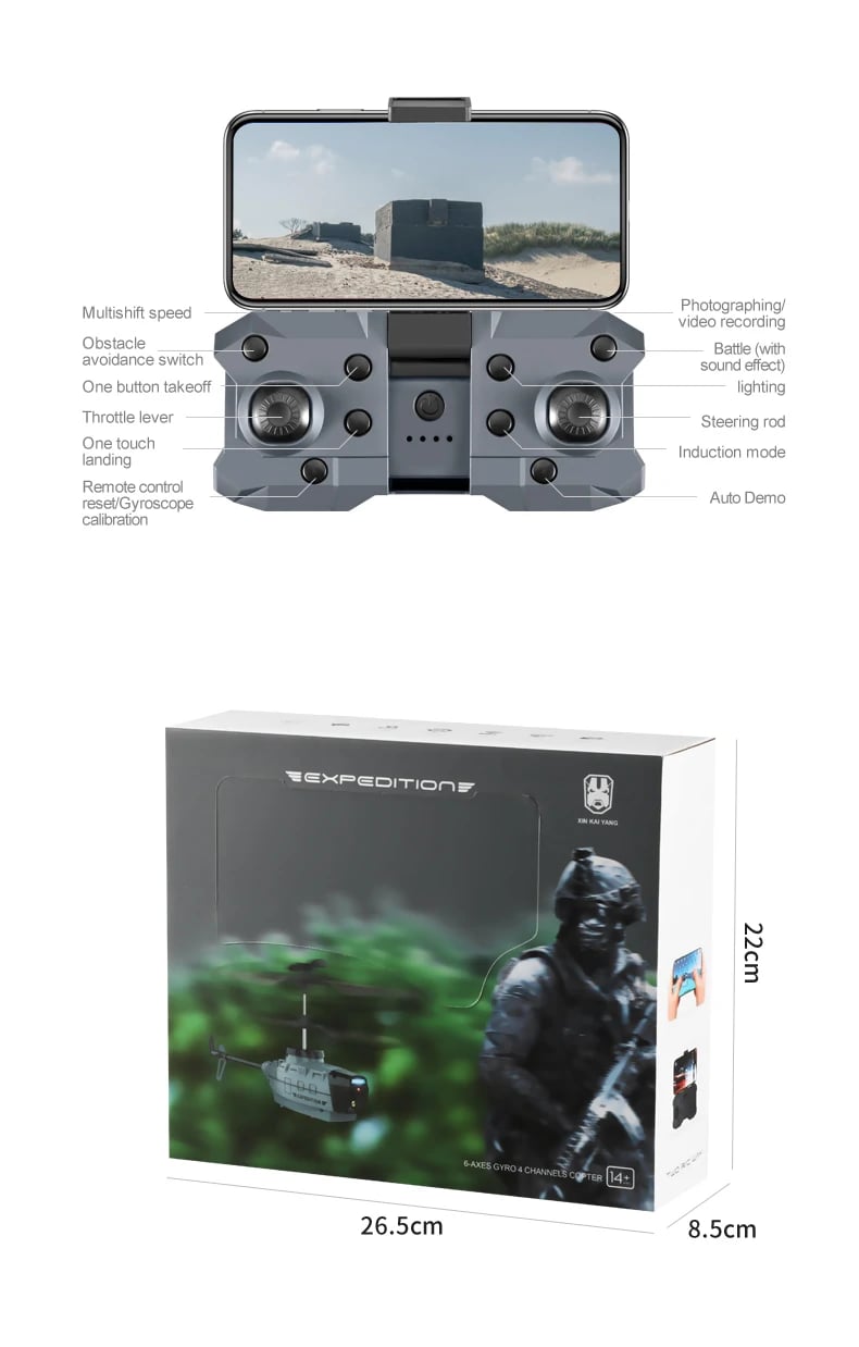 KY202 Black Bee 4CH 6-Axis 4K Dual Camera Air Gesture Obstacle Avoidance Intelligent Hover RC Helicopter RTF