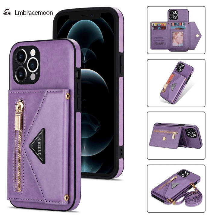Triangle Crossbody Zipper Wallet Card Leather Case For iPhone( 614pro