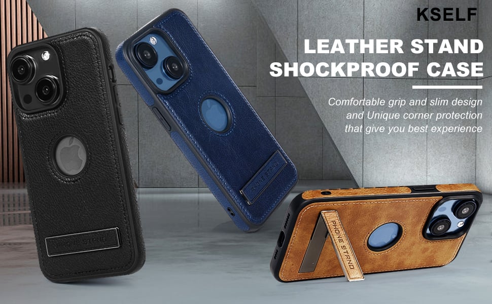 Leather Stand Kickstand Case for iphone 14 plus pro max case cover shockproof Thin Flexible Soft