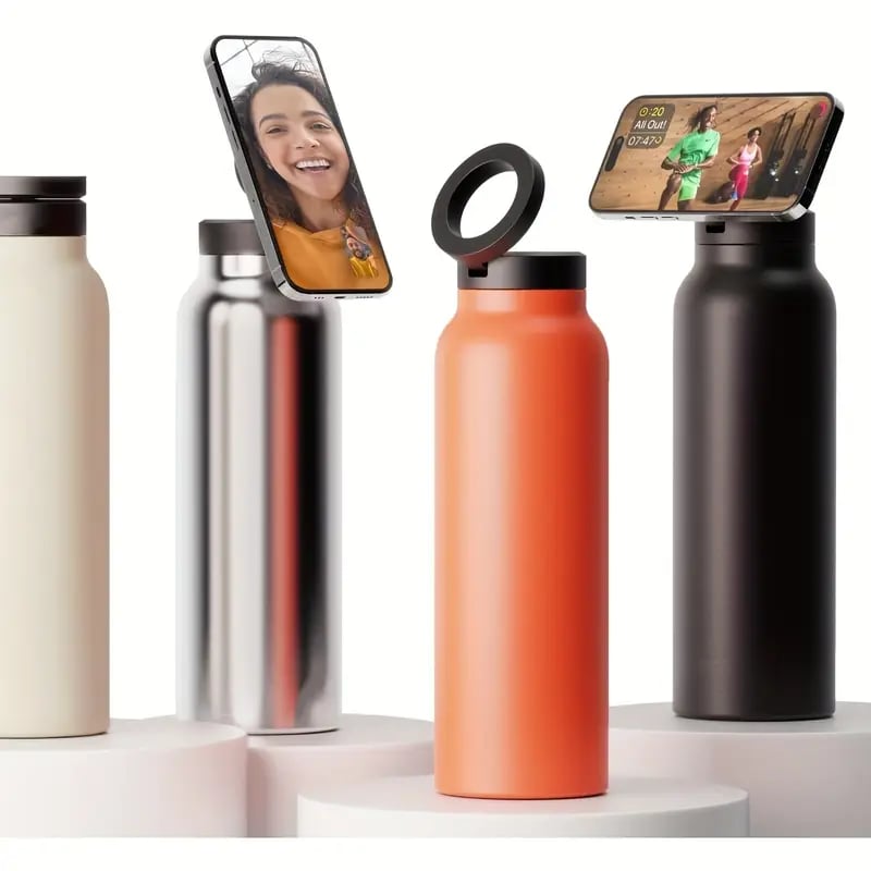 Stainless Steel Water Bottle with Magnetic Phone Holder