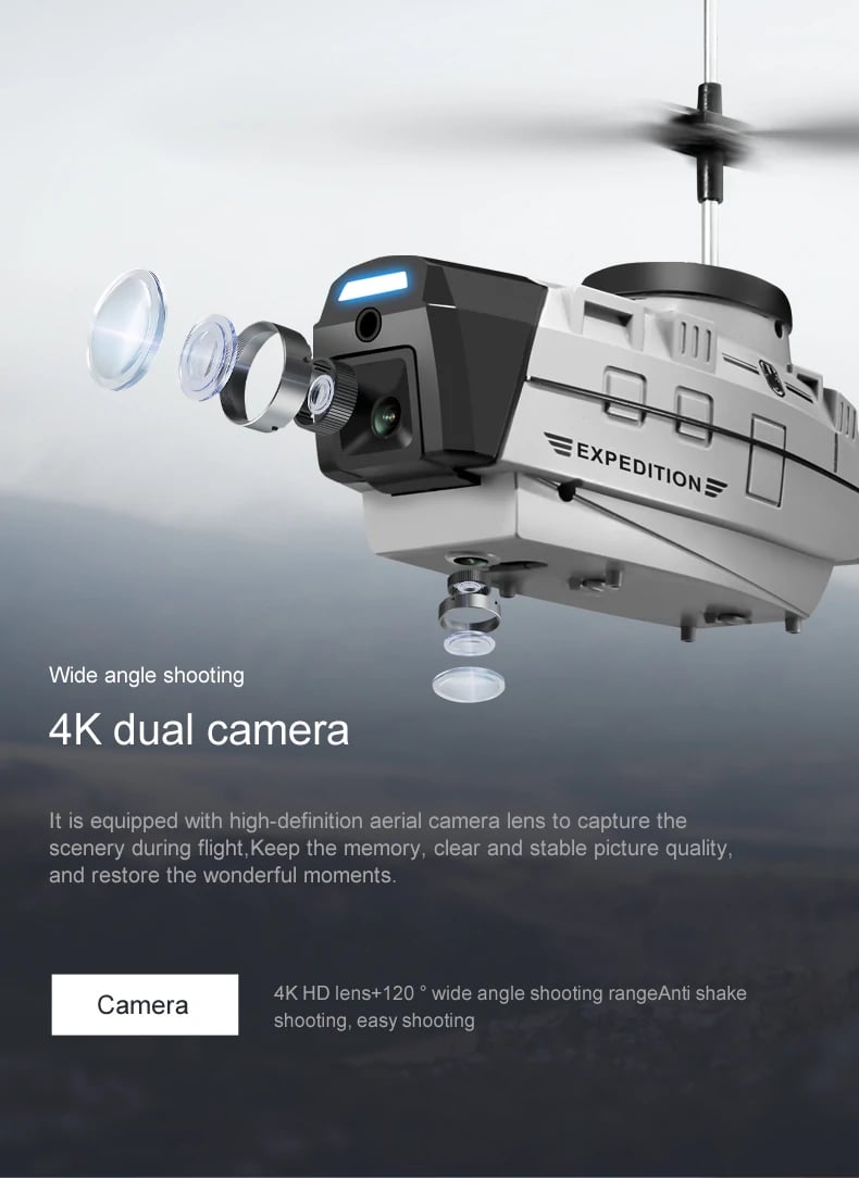 KY202 Black Bee 4CH 6-Axis 4K Dual Camera Air Gesture Obstacle Avoidance Intelligent Hover RC Helicopter RTF