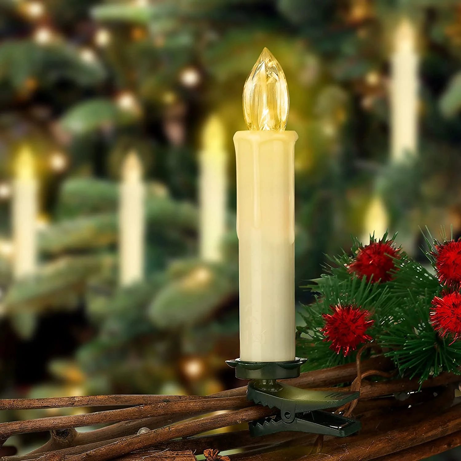 🕯Clip-On LED Taper Candles: 3D Flickering Flame, Remote & Battery Operated (Ivory Plastic)