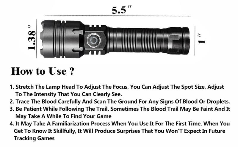 Rechargeable Blood Tracking Light for Night Hunting 2000 Lumens Blood Trail Tracking Flashlight Gifts for Hunter handheld powerful Festival Gift