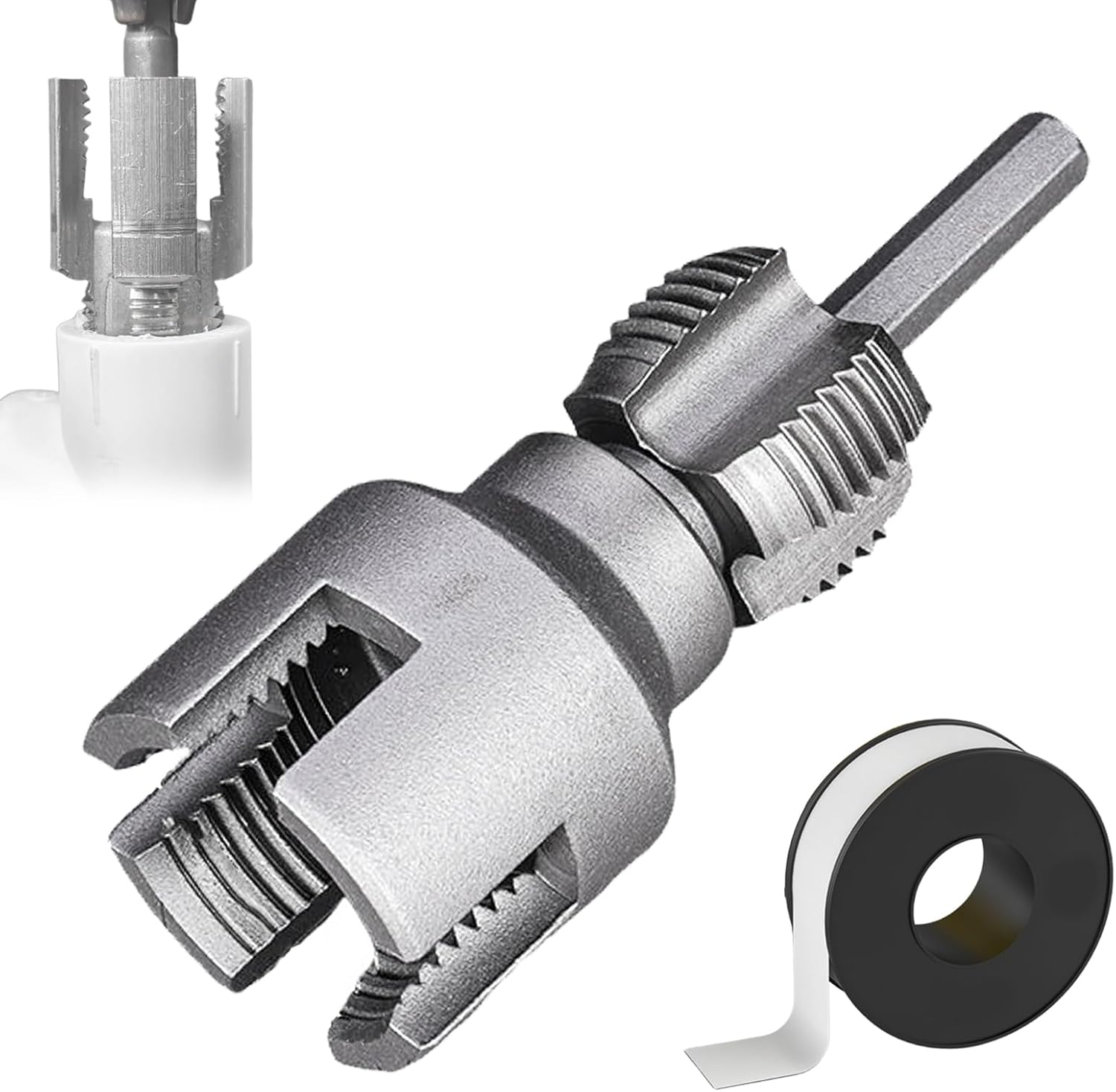 Integrated Internal & External Pipe Threading Tool Set, 1/2'' 3/4'' Dual-Function Pipe Thread Cutting Tool for PVC, Electric Drill Compatible PVC Pipe Threader Kit (1/2")