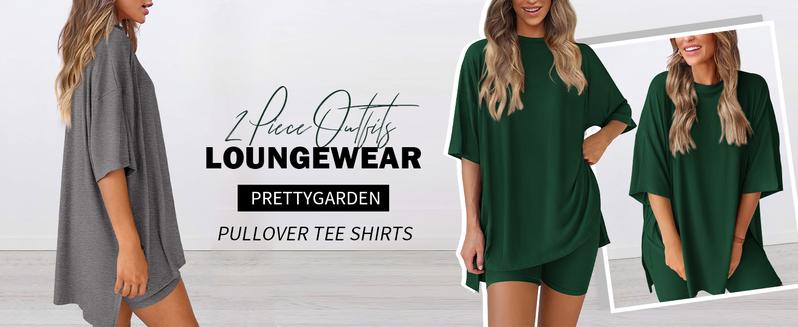 Product Introduction of PrettyGarden Women's Summer Two-Piece Set 2025  Casual Oversized Shirts Biker Shorts Matching Airport Travel Outfit Split Hem Lounge#springtok 0