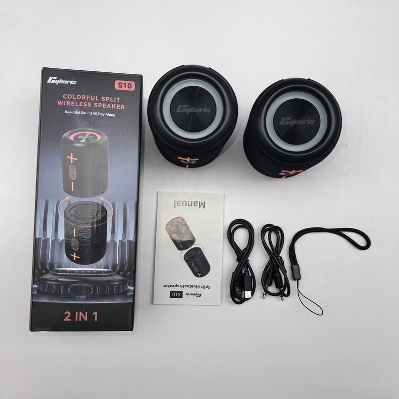 Product Introduction of Mother's Day Gift Cyboris springtok S10 2 in 1 Portable Split Bluetooth speaker Portable subwoofer, 20W High Volume Stereo, IPX6 Waterproof, Smartphone Audio Cyber Black 0