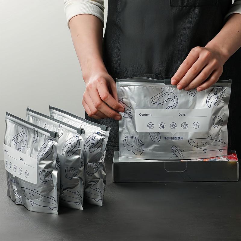 Reusable Aluminum Foil Sealable Storage Bags, 2025 New Resealable Vacuum Zipper Pouches for Food, Stand Up Foil Sealable Bags with Label and Zip Lock for Vegetable Fruit Meat Reusable Aluminum Foil Sealable Storage Bags, 2025 New Resealable Vacuum Zipper Pouches for Food, Stand Up Foil Sealable Bags with Label and Zip Lock for Vegetable Fruit Meat