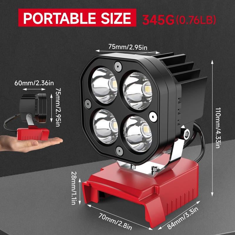 Azocek 18V Cordless LED Work Light – 40W 6000LM Milwaukee Battery Compatible, Adjustable Floodlight for Camping, Construction, Auto Repair & Outdoor Use
