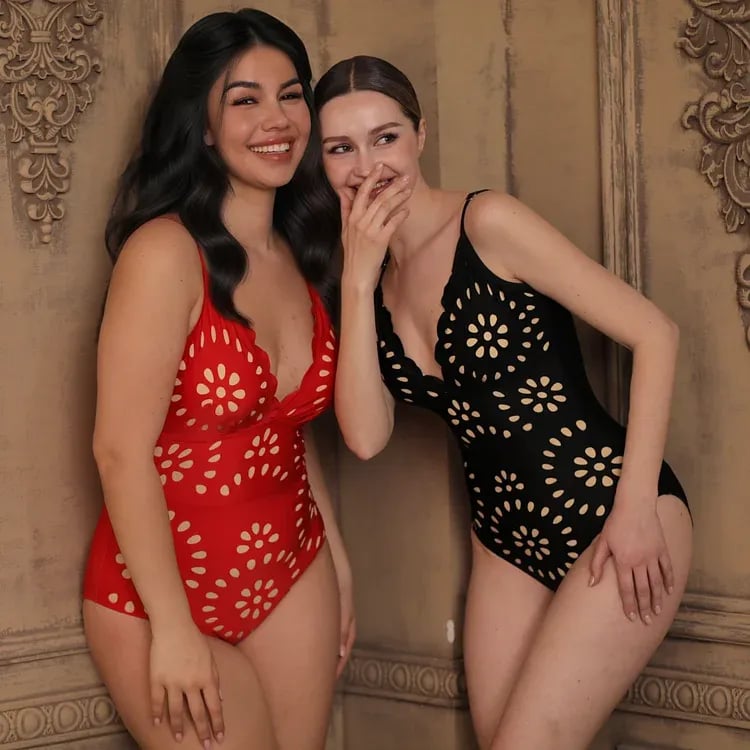 Flower Hollow One Piece Swimsuit and Skirt