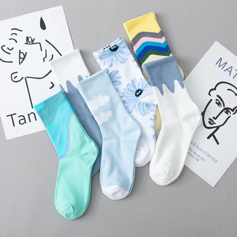 5 Pairs Men’s Cotton Crew Socks – Colorful Skateboard Street Style Unisex Socks for Spring & Summer 🌈🧦