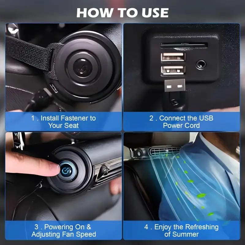 usb powered car seat cooling fan adjustable wind speed portable backseat cooler for suvs sedans rvs trucks instant   from hot seats   air circulation no battery required cooler portable air circulation adjustable fan usb powered fan details 6