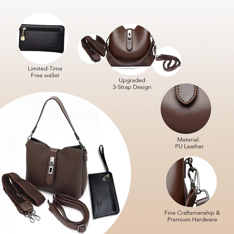 Product Introduction of 2025 New Designer Three Straps Bucket Bag for Women - Free Women Wallet, Multi-layer Storage,Large Capacity, Classic, Casual Trendy,Versatile, Shoulder, Crossbody & Tote Bag Moms Handbags Everyday Purses for Women 7