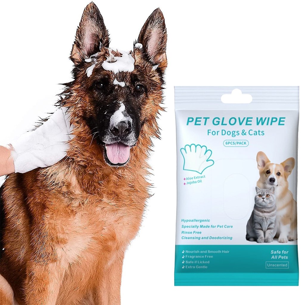 🐶🐱Wasserfreie Hundeshampoo-Handschuhe – Hypoallergene Badetücher für Haustiere, 6 Packungen