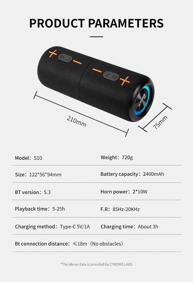 Product Introduction of Mother's Day Gift Cyboris springtok S10 2 in 1 Portable Split Bluetooth speaker Portable subwoofer, 20W High Volume Stereo, IPX6 Waterproof, Smartphone Audio Cyber Black 9