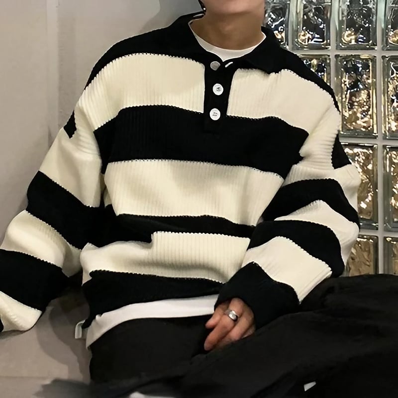 Striped knit polo jumper