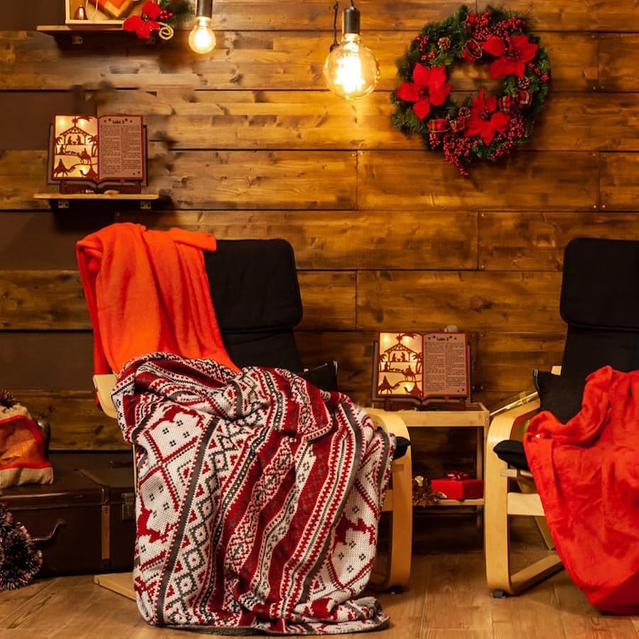 Wooden Nativity Scene Book Display With Light