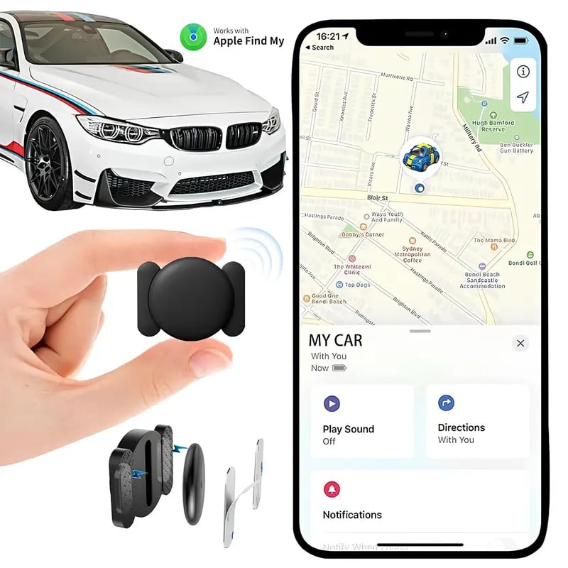 Product Introduction of 【Free.ship】GPS Tracker for Car, Portable Mini Tracker Device with Weatherproof Magnetic Case-Hidden GPS Trackers,Anti-lost Device, Global Coverage Location Tracker,Works with Apple Find My ( IOS Only), For Apple iPhone & Android 10