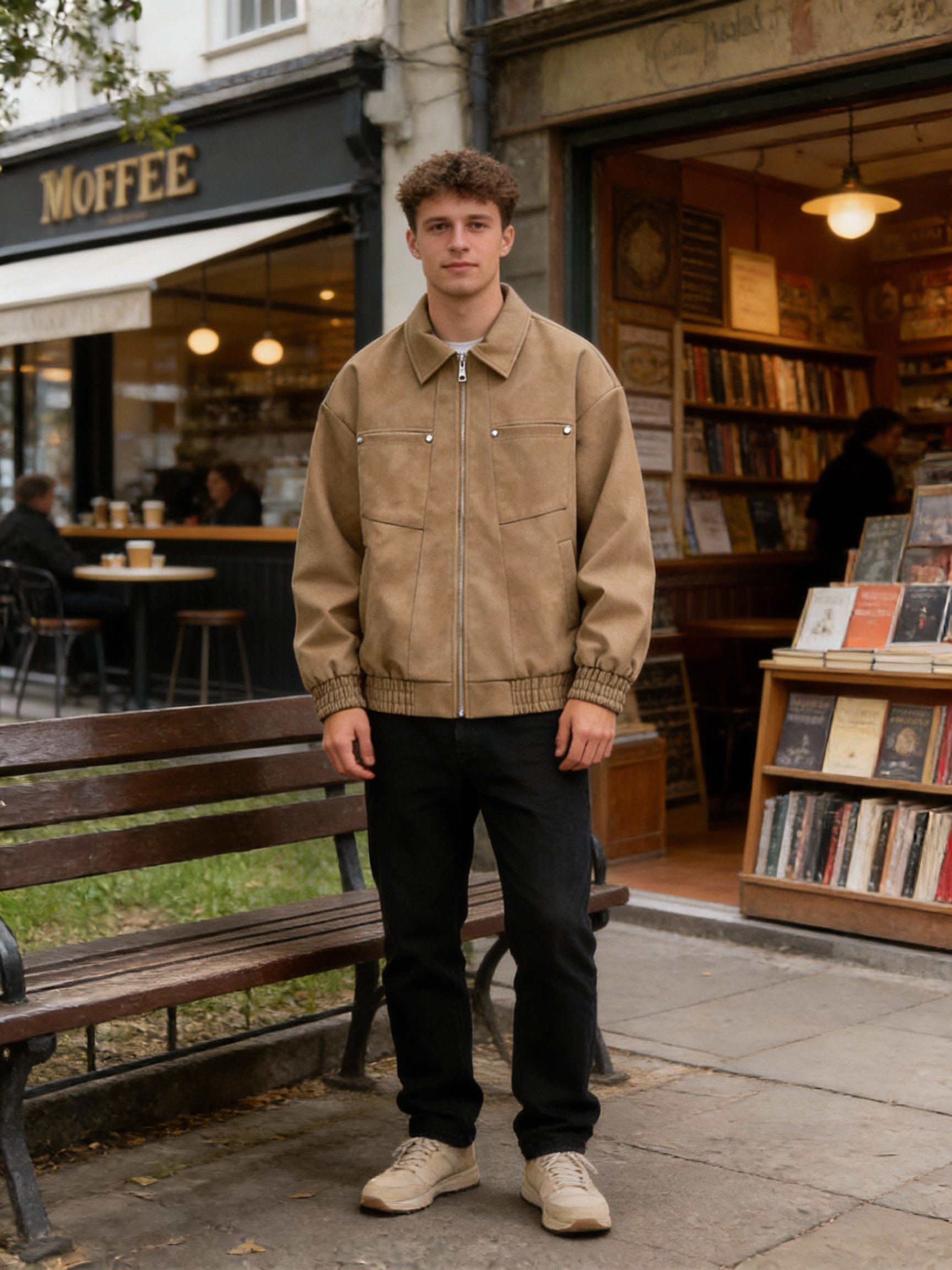 😎The Drop Shoulder Outerwear PU Leather Jacket | Loose Fit, Zipper & Elastic Hem,