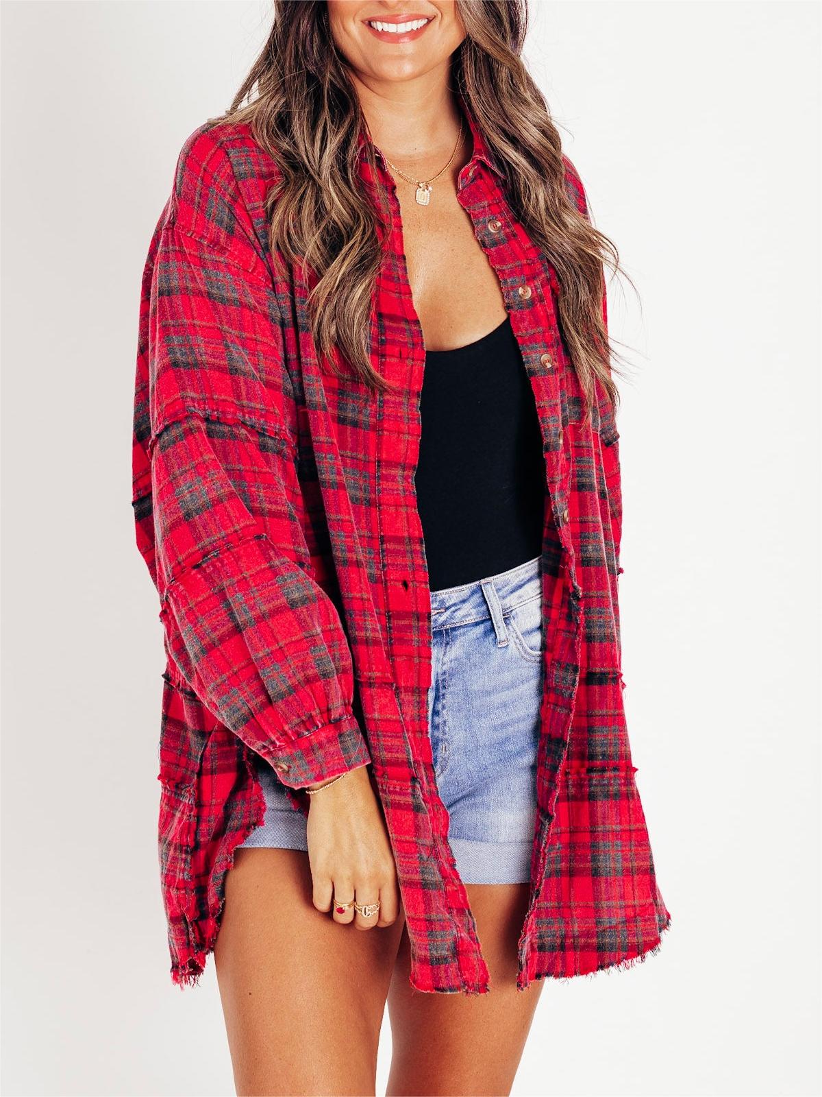 😍2024 New Hot Sale 49% OFF 😍Women's Seams Raw Edge Washed Oversized Shirt Jacket with Pockets