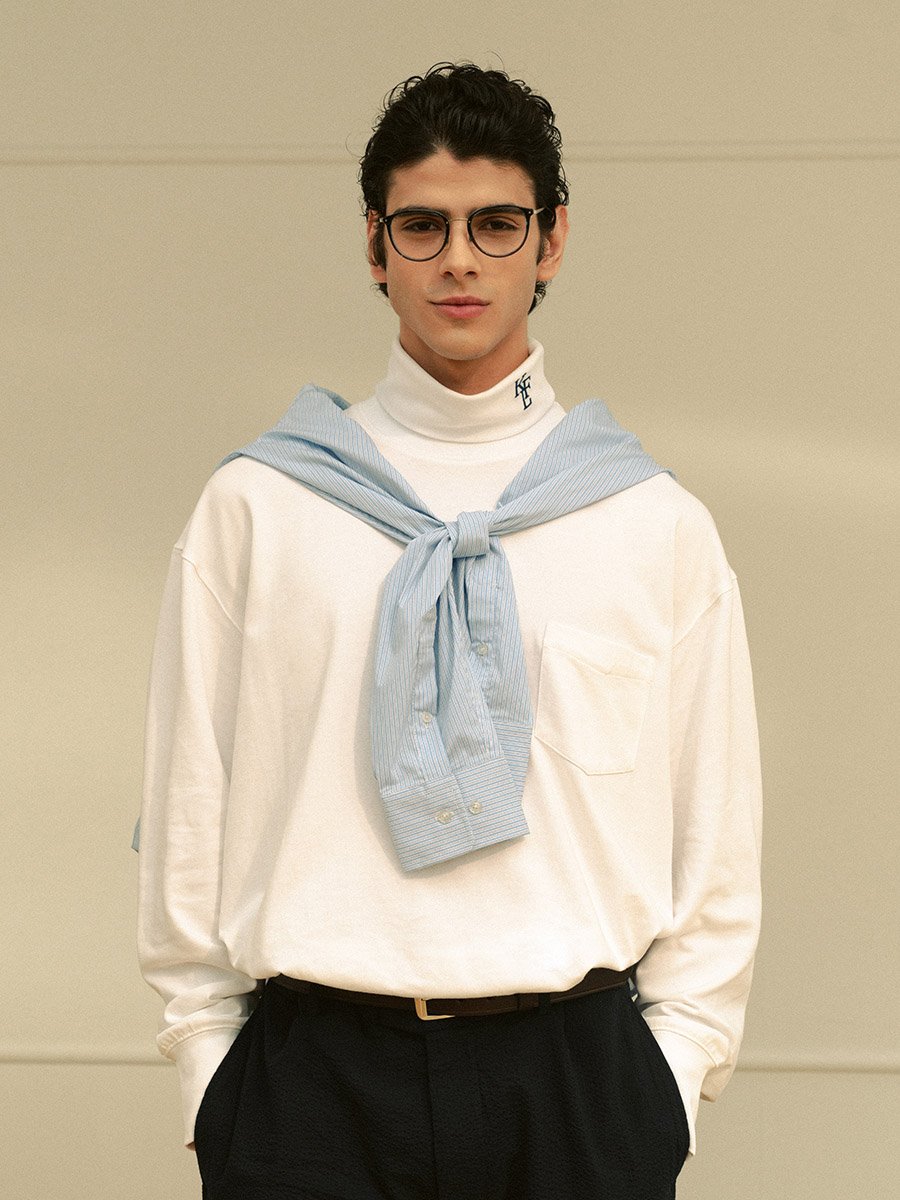 Men’s Ivy Style High Neck Pocket Long Sleeve T-Shirt – Casual Solid Pullover