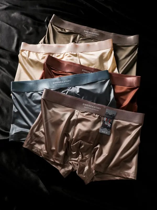 Men's Seamless Boxer Briefs - 5 Pack Breathable Ice Silk & Antibacterial Mulberry Silk Crotch
