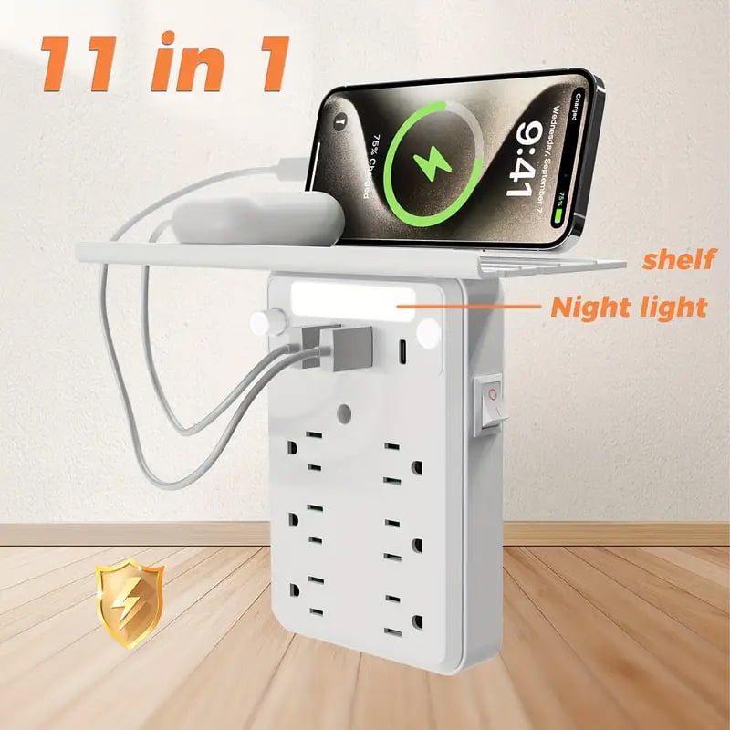 Wall Outlet Extender with Shelf & Night Light 🌟🔌