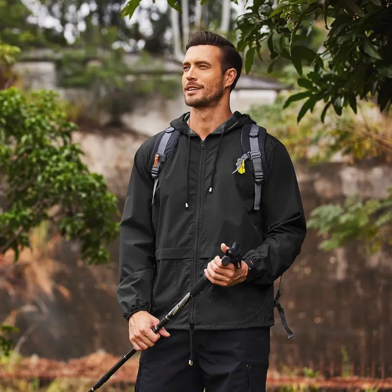 Men's Packable Waterproof Jacket - Lightweight Hooded Raincoat for Hiking & Cycling