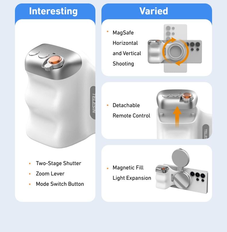 【TikTokShopBlackFriday】TELESIN Magnetic Phone Camera Grip with Wireless Shutter – DSLR-Style Handle for iPhone & Android, 1/4" Screw, Ergonomic Design, Perfect for Vlogging, Selfies, and Steady Shots, Compatible with iPhone 17 【TikTokShopBlackFriday】TELESIN Magnetic Phone Camera Grip with Wireless Shutter – DSLR-Style Handle for iPhone & Android, 1/4" Screw, Ergonomic Design, Perfect for Vlogging, Selfies, and Steady Shots, Compatible with iPhone 17