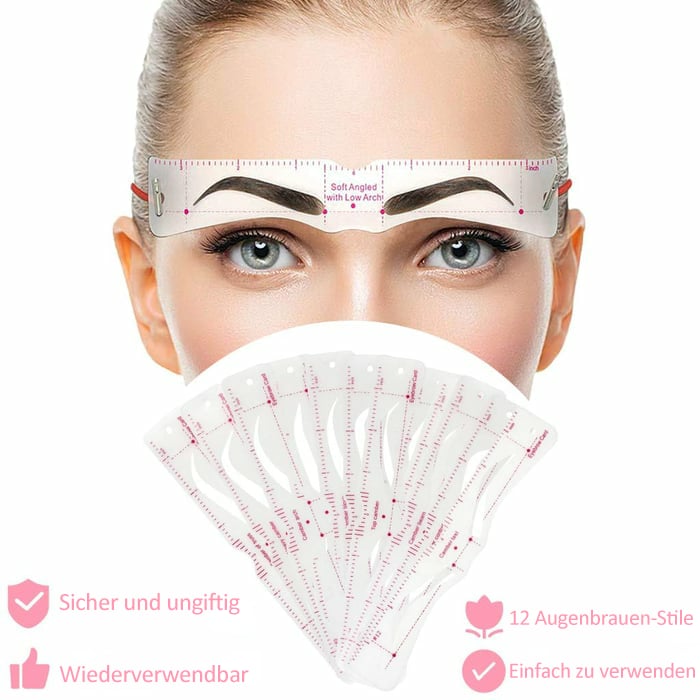 💖Augenbrauen-Schablonen-Set für Damen✨12 wiederverwendbare Stile mit Kopfbügel und Rasierer