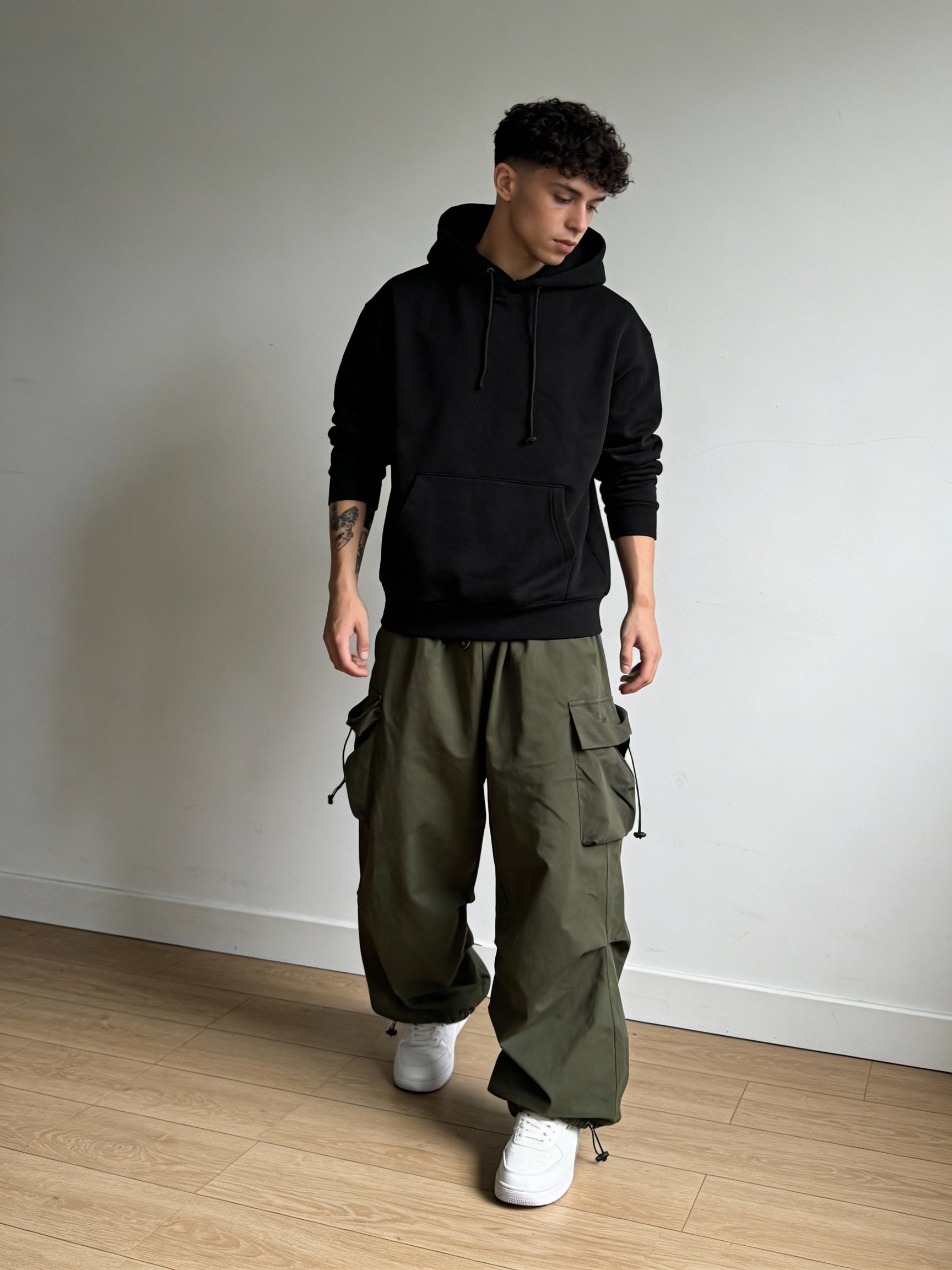 Loose Wide Leg Cargo Pants for Men - Drawstring Waist Streetwear Trousers